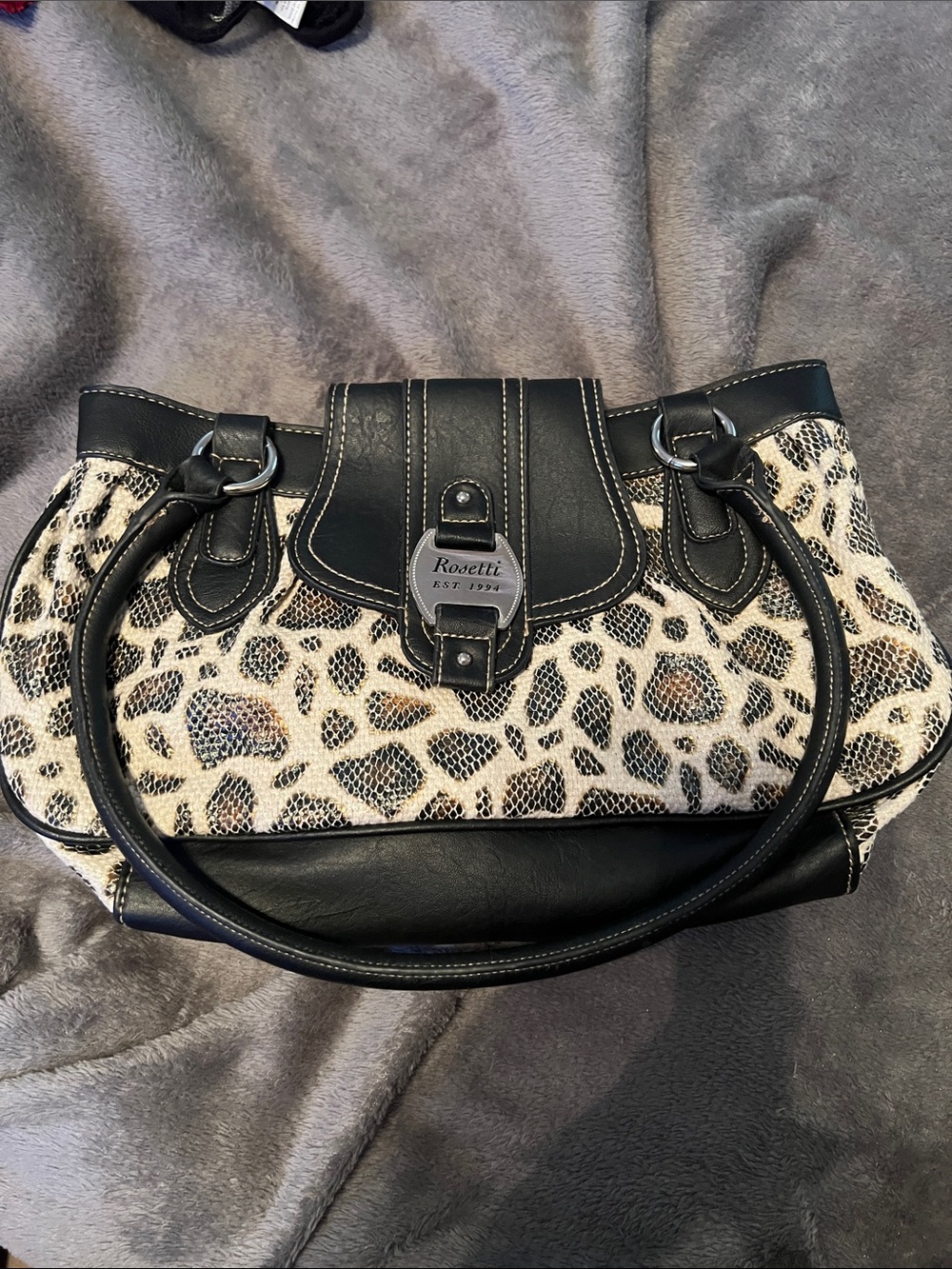 Rosetti Black and Cream Leopard Shoulder Tote